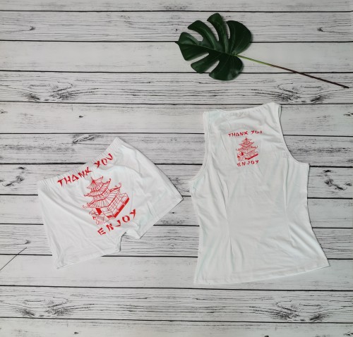 Women Fashion Casual Printed  O Neck Sleeveless  Tops and Shorts Two Piece Sports Wear Sets