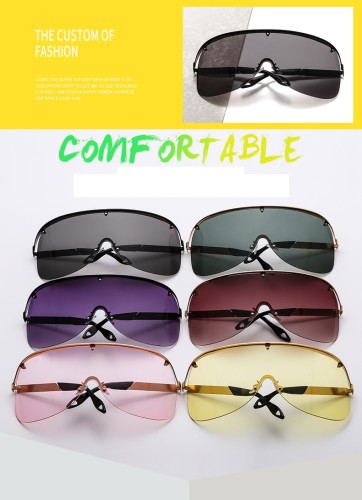 Oversized Rimless Sunglasses Women Men 2023 New One Piece Lens Visor Mask Windproof Luxury Black Big Sun Glasses Shades Unique