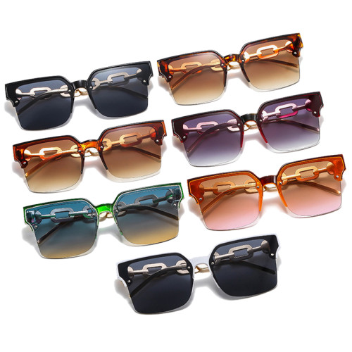 Fashion Oversized Square Semi-Rimless Women Sunglasses Fashion Metal Chain Legs Men Gradient Sun Glasses Shades UV400