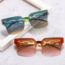 Fashion Oversized Square Semi-Rimless Women Sunglasses Fashion Metal Chain Legs Men Gradient Sun Glasses Shades UV400