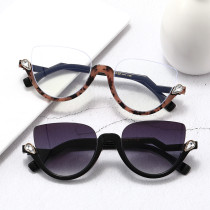 Retro Cat Eye Anti Blue Light Optical Glasses Frames Women Men Brand Designer Fashion Diamond Half frame Computer Eyeglasses