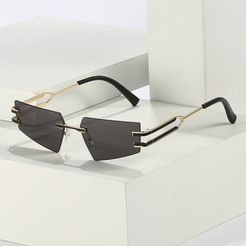 Retro Cat Eye Rimless Sunglasses Women Fashion Clear Ocean Gradient Lens Eyewear Men Trending Sun Glasses Shades UV400
