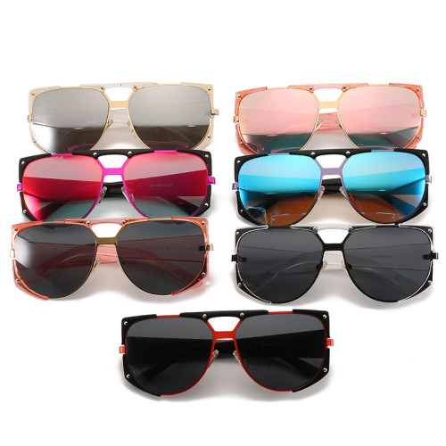 Retro Oversized Double Bridges Cat Eye Women Sunglasses Fashion Colorful Mirror Shades UV400 Men Blue Pink Sun Glasses