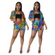Summer Fashion Printed Shorts Sets Women Short Sleeve Turn Down Collar Button Up Crop Top and Biker Shorts 2 Piece Matching Sets