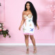Rhinestones Starfish Print Padded Mini Dress Women Sexy Spaghetti Straps Ruffles Stitching Bodycon Clubwear Party Skirts