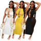 Sexy Patchwork Mesh Long Dress Women Cut Out Tank Sleeveless Dresses Summer Bodycon Party Sundress Clubwear Clothes 2022