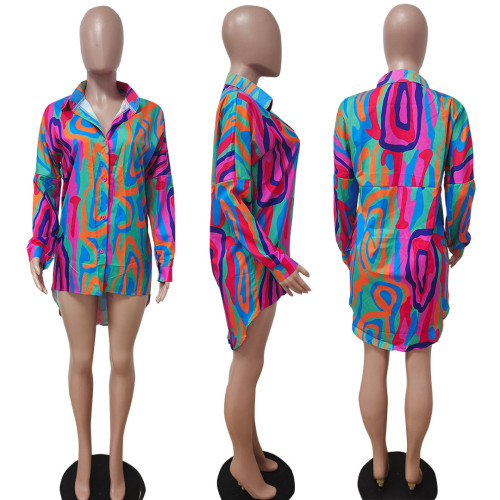 Long Sleeve Tie Dye Multicolor Shirts Women Button Up Single Breasted Blouses Autumn Summer Fashion Printed Streetwear Y2k Tops