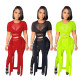 Sexy Mesh Bandage 2 Pieces Sets with Strings Women Club Outfits Short Sleeve Crop Top and Long Skinny Pants 2022 Spring Clothes