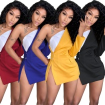 Sexy One Shoulder Blazer Top Women Long Sleeve Turn Down Collar Shirt Single Breasted Tops Clubwear Autumn Spring Ladies Clothes