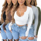 Sexy U Neck Knitted Crop Top Women Long Sleeve Y2k Tops Autumn Spring Solid T-shirt Fashion Streetwear Party Wear Clothes 2023