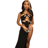 Hollow Out Drawstring Maxi Party Dress for Women