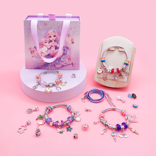 99 Pieces Cartoon Mermaid Unicorn Ocean Series Children's DIY Bracelet Girls Handmade Beaded Set Gift Box