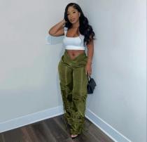 European and American cross-border Amazon supply new women's zipper opening and closing straps solid color green casual trousers Pants