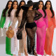 Hollow Out Maxi Dress Party Sexy Club Luxury Elegant Dresses 2023 Summer Beach Vacation Outfit Women Clothes Crochet Mesh Dress