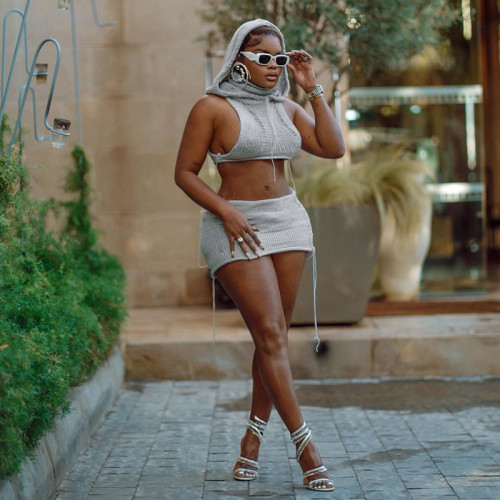 Women Two Piece Skirt Knit Crochet Dress Sets 2023 Streetwear Clothes Sexy Crop Hoodie Top 2 Piece Set Luxury Outfits Skirt