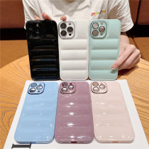 Luxury glossy Candy colors soft touch Down Jacket Cloth case for iphone 14 12 11 13 Pro Max X XS 7 8Plus Camera lens film cover