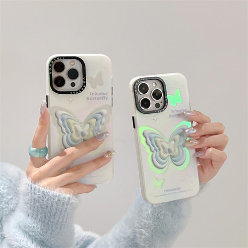 Laser Gradient Yellow Blue Butterfly Phone Case For iphone 14 13 12 11 Pro Max X XR XSMAX 7 8 Plus SE TPU Case Cover