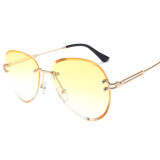 Fashion Blue Rimless Sunglasses Women 2023 UV400 Luxury Aviation Ladies Sunglasses Glasses Shades Zonnebril Dames