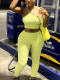 Two Piece Set Women Ribbed Tracksuits Sexy Halter Off Shoulder Crop Top+High Waist Skinny Pants Outfits 2023 Spring Fall