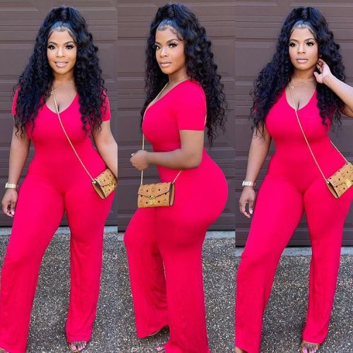 Women Jumpsuit Solid Color Sexy Elegant V-Neck Short-sleeved Wide-Leg Pants Overalls Casual Loose One-piece Summer Rompers