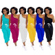 Casual One Shoulder 2 Pieces Sport Sets Woman Tracksuit Sleeveless T-shirt Top and Drawstring Long Pants Summer Solid Clothing