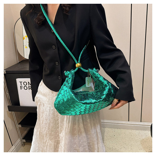Luxury Women Brand Patent Leather Weave Crossbody Bag Tendy Large Shell Messenger Bag Metallic Style Shoulder Bag