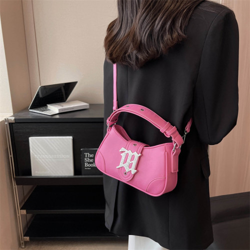 Luxury Designer Lock PU Leather Women's Handbag Motorcycle Crossbody Bag Small Half Moon Tote 2023 Summer New