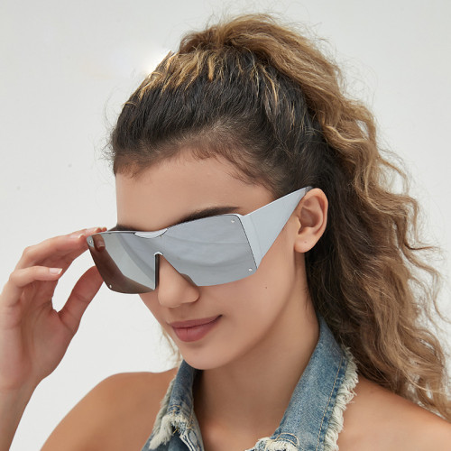 2023 New Fashion Silver Mirror One Piece Sunglasses Women Men Brand Vintage Punk Outdoor Sun Glasses Female Summer Color Shades