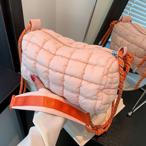 Casual Nylon Puffy Crossbody Bag for Women Designer Shoulder Bags Large Capacity Down Cotton Padded Plaid Tote Quilted Handbag