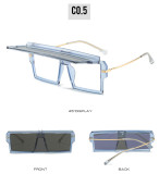 2023 cross-border fashion winter new sunglasses European and American personality flip-top one-piece Internet celebrity ins hip-hop sunglasses for women