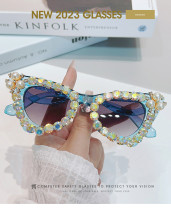 2023 cross-border new geometric sunglasses European and American personality diamond ins hip-hop glasses cross-border pearl sunglasses