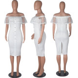 Sexy Ruffled Mesh Off Shoulder Dress Summer Patchwork Slash Neck Beading Long Dresses Women Elegant Party Birthday Clothes 2023