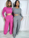 Autumn 2 Piece Tracksuit Sets Long Sleeve O Neck Crop Top and Wide Leg Long Pants Women Casual Solid Outfits Home Clothes 2023