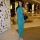 Women Halter Backless Sleeveless Striped Stretch Maxi Long Bodycon Midi Dress 2023 Summer Club INS Party Evening Dresses
