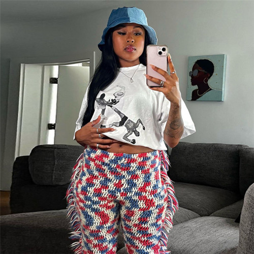 Weird Puss Knit Colorful Plaid Pants Women Fall Trend Skinny Stretch Side Furry Casual Trousers Wild Hipster Streetwear Bottoms