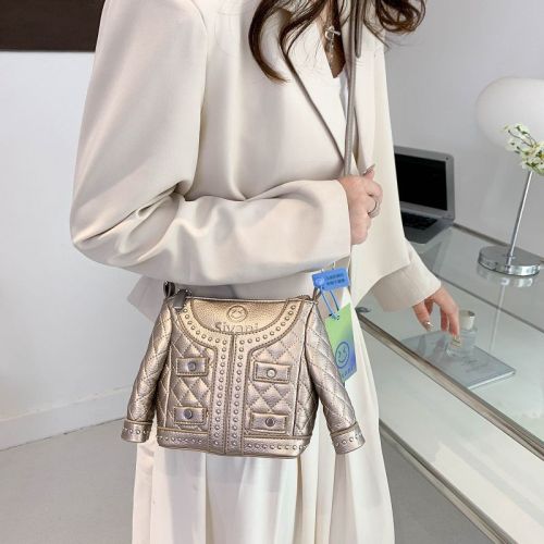 Fashion Personalized Women's Creative Jacket Bag Black Color Coat Shaped Novelty Suit Diamond Lattice Chain Mini Handbag