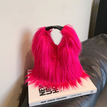Solid Color Chain Handheld Tote Bag New Fashion Hot Shoulder Plush Bucket Big Capacity Crossbody Bag