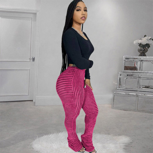 Stacked Furry Striped Pants High Waist Cargo Y2K Streetwear Fashion 2024 Women Winter Trouser Skinny Casual Sexy Club Fur Pants