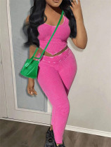 Fall 2 Two Piece Sets Streetwear Tracksuits Women Sleeveless Crop Top+High Waist Pants Suits Rose Red Matching Outfits