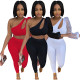 Sexy One Shoulder 2 Piece Sets for Women Party Club Cut Out Puff Sleeve Crop Top and Pencil Pants Suits Elegant Birthday Outfits