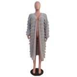 Solid Tassel Knitted Sweater Long Cardigan Women Full Sleeve Open Stitch Casual Loose Streetwear Coats Fashion Jackets Outwear