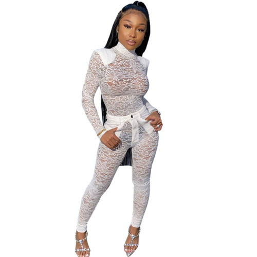 Floral Lace Sheer Two Piece Set Women Top and Pants Festival Clothing Night Party Club Birthday Outfits Matching Sets Wholesale