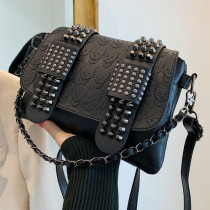 Skull Rivet Women Bag 2024 New Soft Pu Leather Shoulder Bags Punk Crossbody Bags For Women Chain Messenger Bag Fashion Black