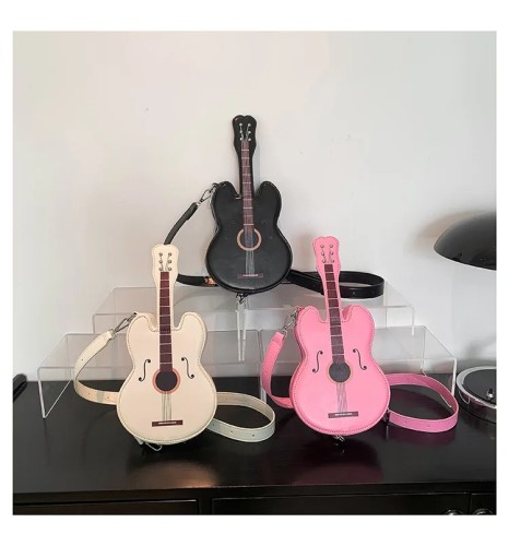 Spicy Bag 2024 New Punk Rock Style Girls' Shoulder Bag Guitar Shape Pink Womens' Bag Personalized Trendy Cool Crossbody Bag