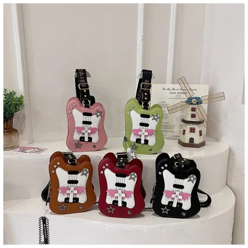 Women's Shoulder Bag Guitar Shape Crossbody Bag Women Cute Messenger Bag 2024 New Creative Personality Wide Shoulder Straps