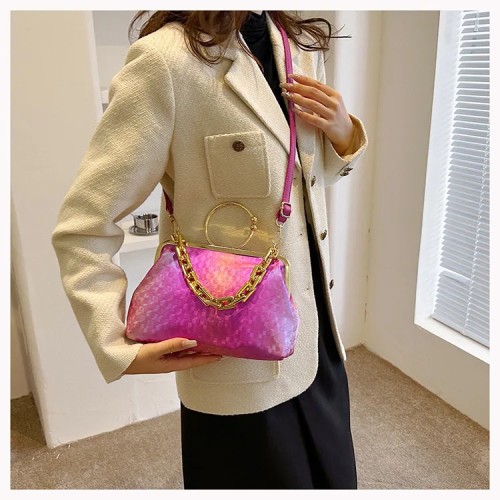 Dazzling Color Change Women Giltter Handbag Evening Clutch Luxury Designer Shoulder Bags Banquet Blue Chain Messenger Bags 2024