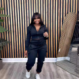 Woman Plush Two Piece Tracksuit Zipper Hooded Jacket Sweatshirt and Sweatpants Long Sleeve Crop Top Legging Set