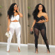 Fashion Women's Set Tunic Crop Top and Flare Slit Hem Mesh Patchwork Pants 2023 Street Two 2 Piece Sets Outfit Tracksuit