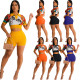 2024 Summer New Fashion Two-Piece Suit Lapel Fashion Printed Short-Sleeved Top High Waist Slim Casual Shorts
