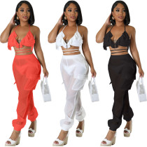 2024 Light Luxury Celebrity Style Women's Spring and Summer Bikini Swimsuit Chiffon Pocket Trousers Set Three-Piece Set